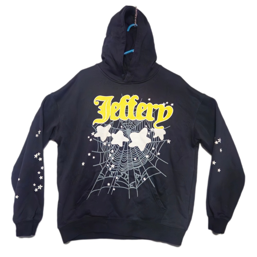 Sp5der Jeffery Hoodie Mens M Black Spider Web Star Graphic Puff Print Sweatshirt